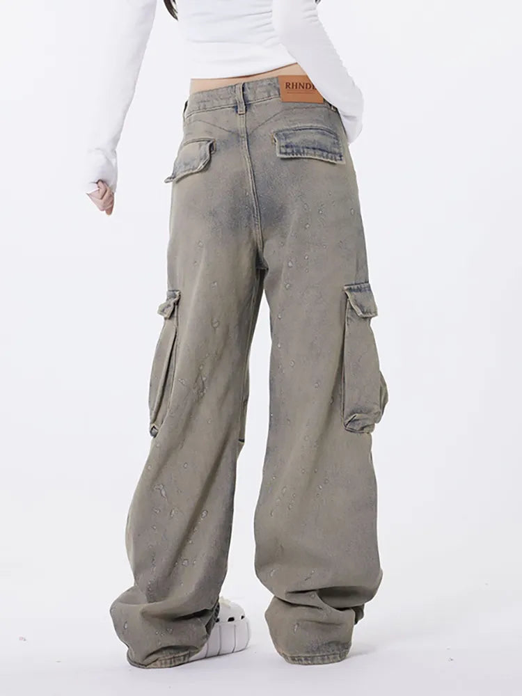 Retro asymmetrisk vaskede jeans