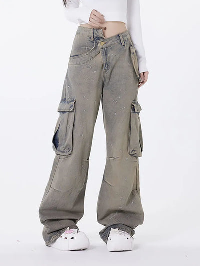 Retro asymmetrisk vaskede jeans