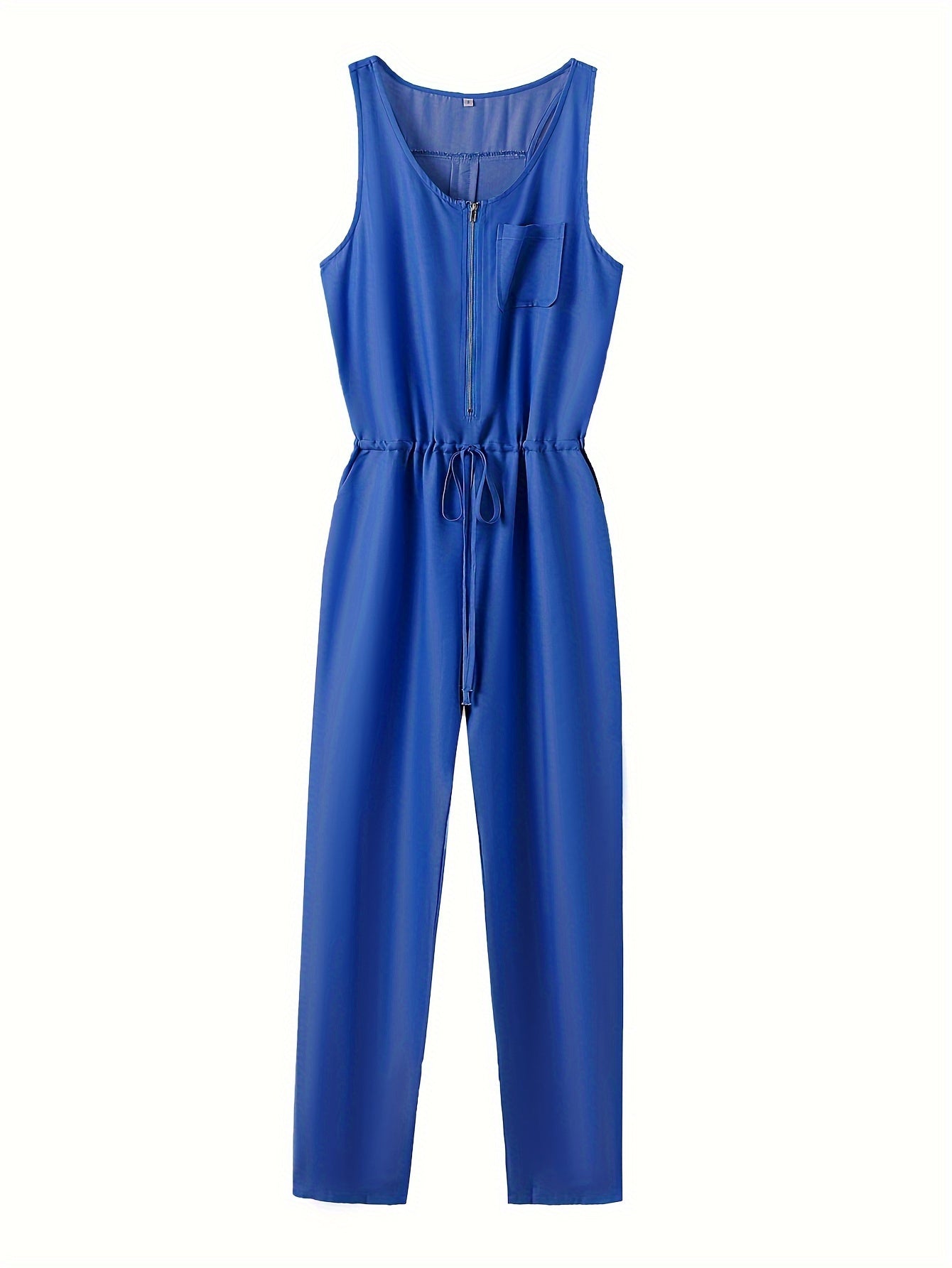 Denim jumpsuit med glidelås foran og belte i midjen