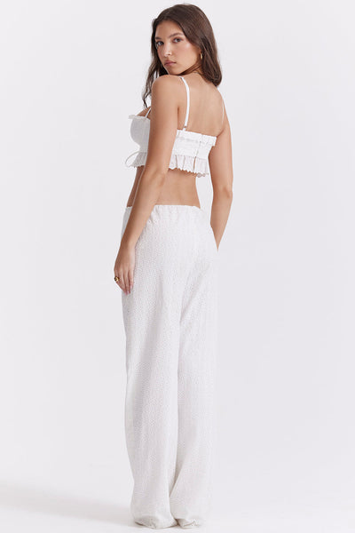 Vit broderie anglais bralette topp med bukser