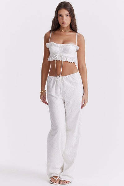 Vit broderie anglais bralette topp med bukser