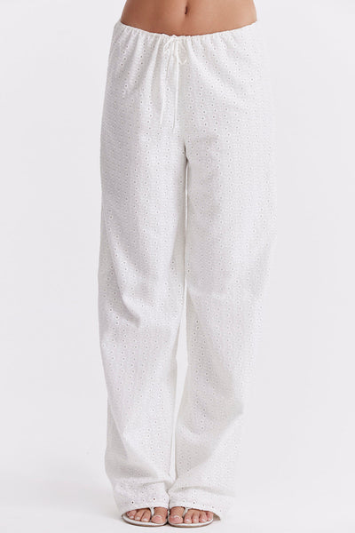 Vit broderie anglais bralette topp med bukser