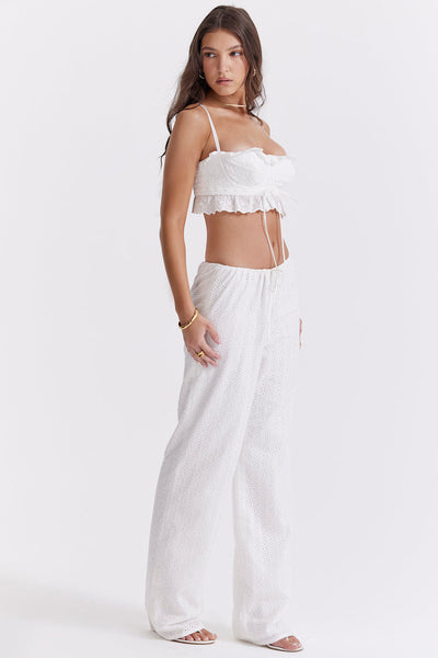 Vit broderie anglais bralette topp med bukser