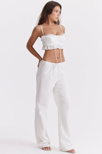 Vit broderie anglais bralette topp med bukser