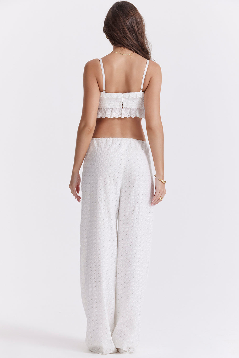 Vit broderie anglais bralette topp med bukser