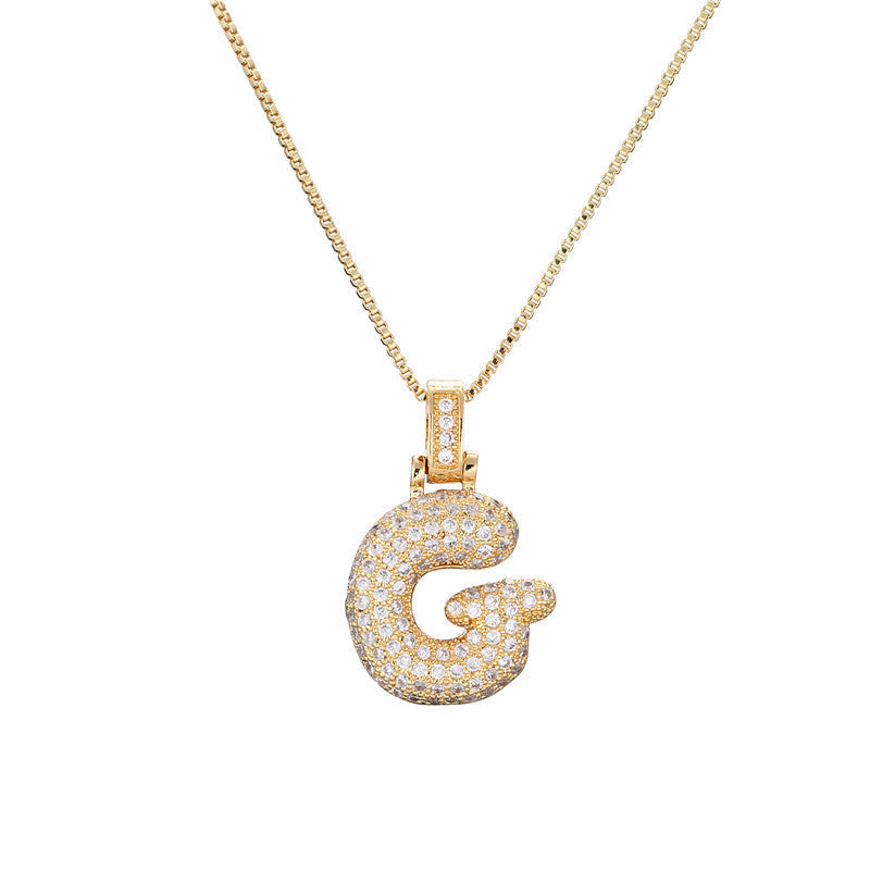 Pave Bubble Halskjede med Initial | 18k Gull