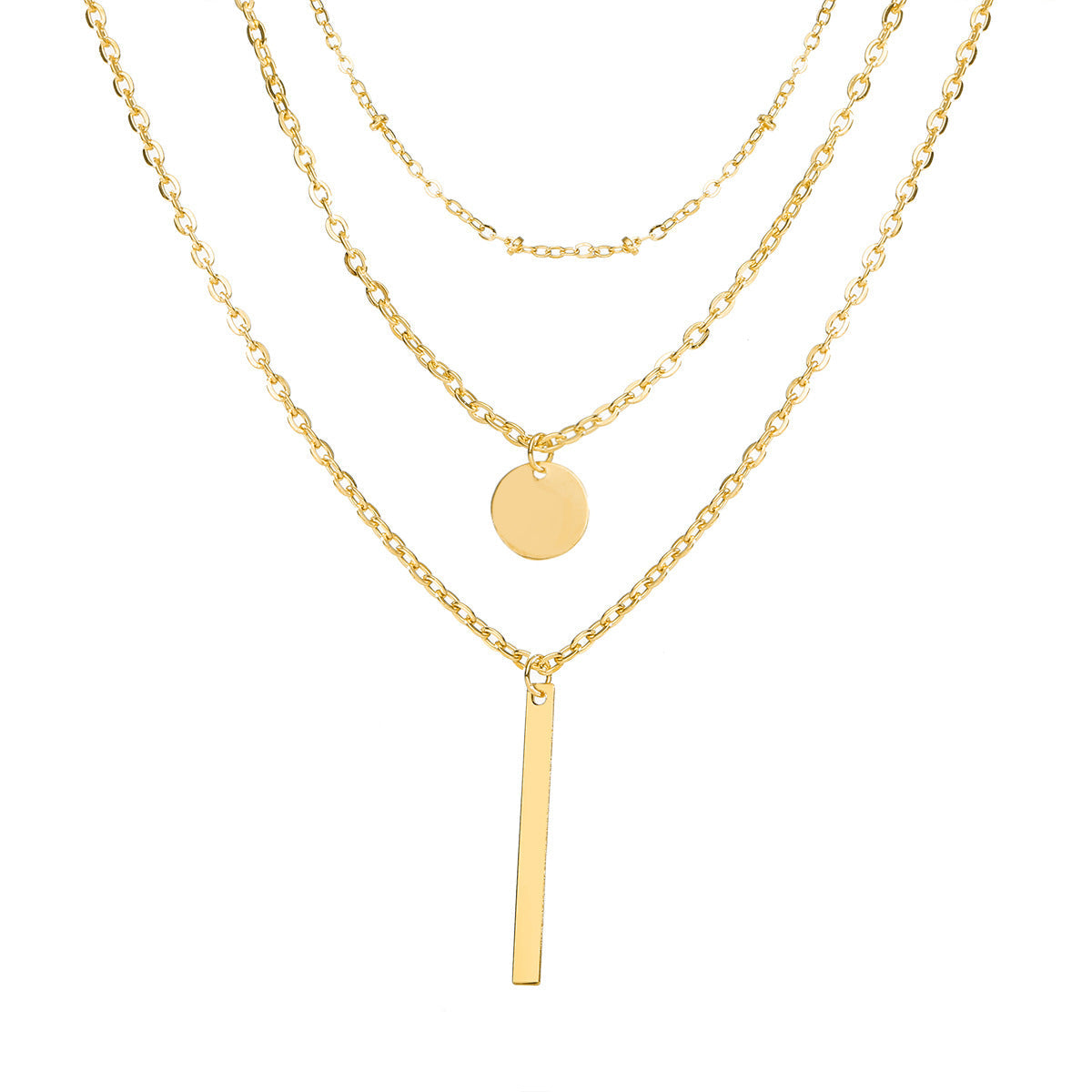 Lagdelte Vintage Geo halskjede med anheng | 18k Gull