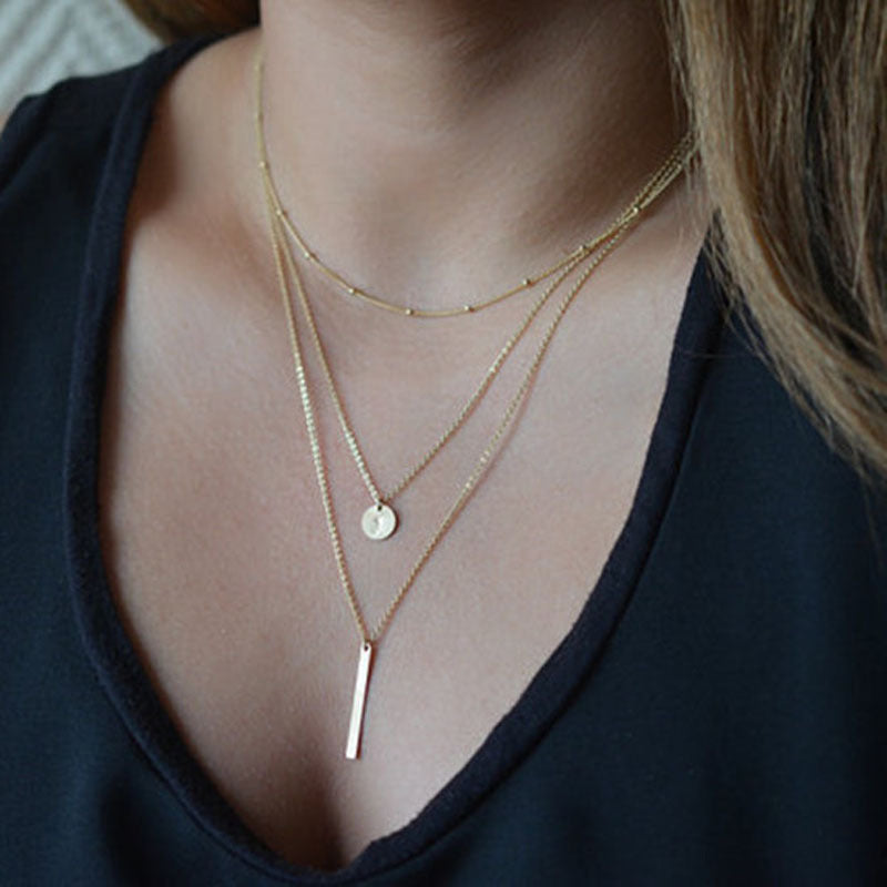 Lagdelte Vintage Geo halskjede med anheng | 18k Gull