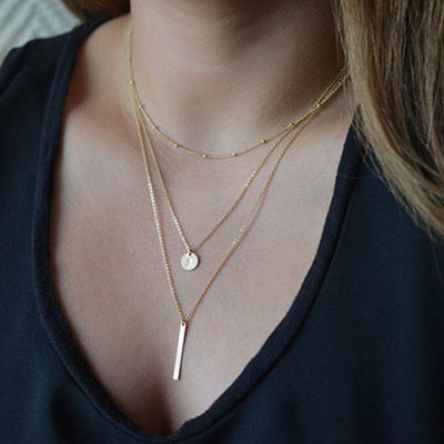 Lagdelte Vintage Geo halskjede med anheng | 18k Gull
