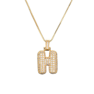 Pave Bubble Halskjede med Initial | 18k Gull