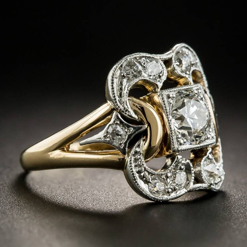 Vintage gullring med zirkonia