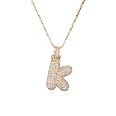 Pave Bubble Halskjede med Initial | 18k Gull
