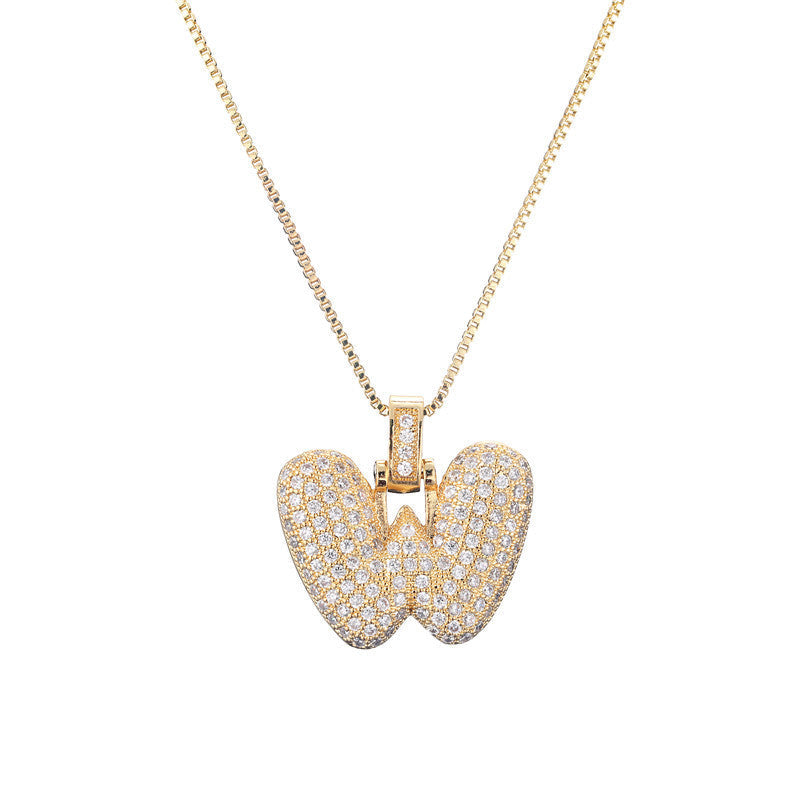 Pave Bubble Halskjede med Initial | 18k Gull