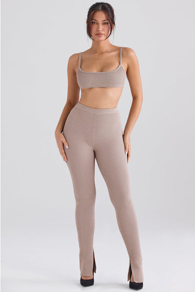 Ribbestrikket cardigan med leggings