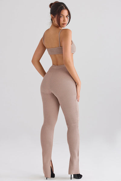 Ribbestrikket cardigan med leggings