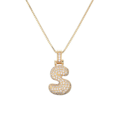 Pave Bubble Halskjede med Initial | 18k Gull