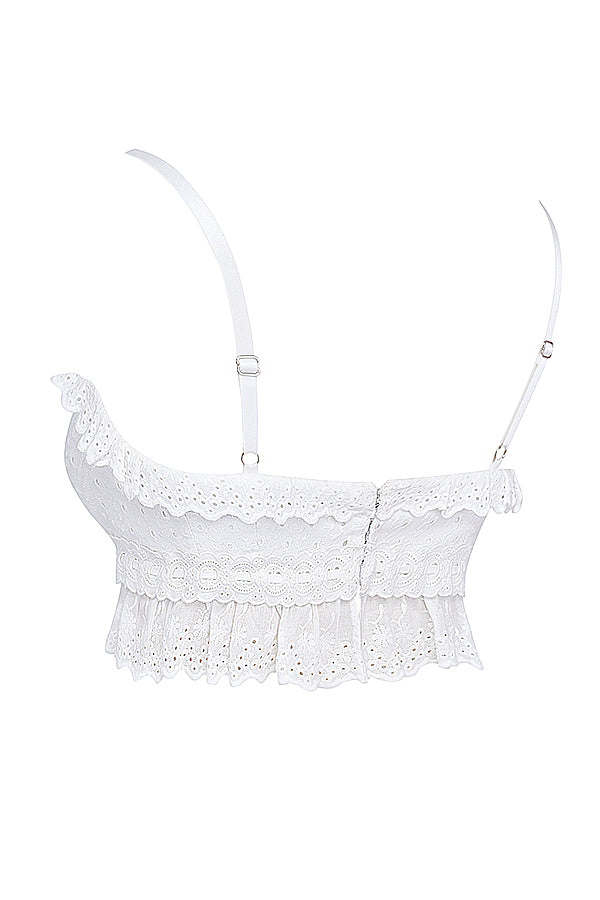 Vit broderie anglais bralette topp med bukser