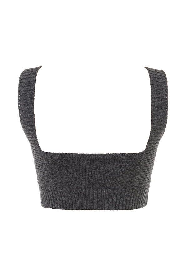 Antracitfarget cardigan i kashmirblanding med belte, bralette og bukser