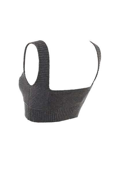Antracitfarget cardigan i kashmirblanding med belte, bralette og bukser