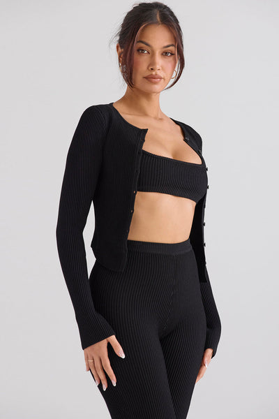 Ribbestrikket cardigan med leggings