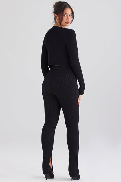 Ribbestrikket cardigan med leggings