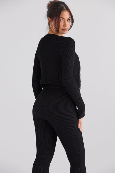 Ribbestrikket cardigan med leggings