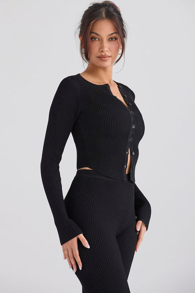 Ribbestrikket cardigan med leggings