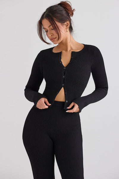 Ribbestrikket cardigan med leggings