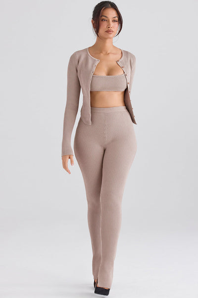 Ribbestrikket cardigan med leggings