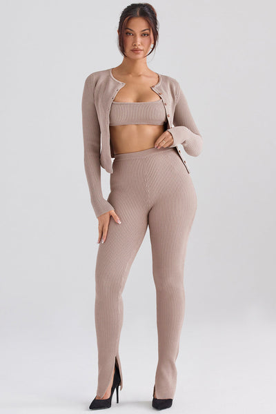 Ribbestrikket cardigan med leggings
