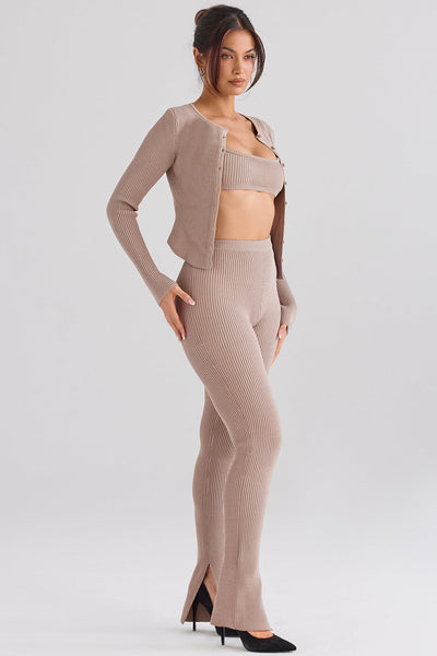 Ribbestrikket cardigan med leggings