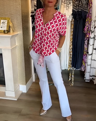 ELENA – Lekkert print-top med V-hals