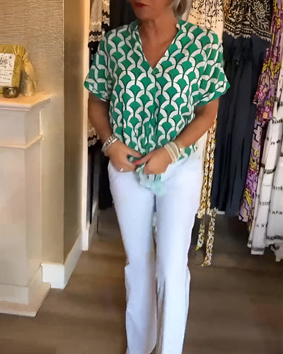 ELENA – Lekkert print-top med V-hals