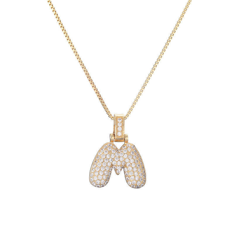 Pave Bubble Halskjede med Initial | 18k Gull