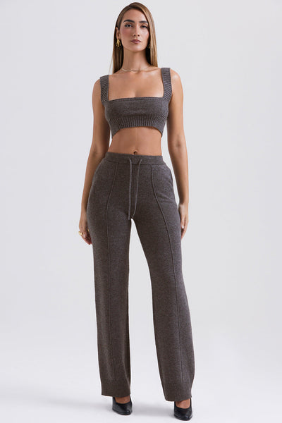 Antracitfarget cardigan i kashmirblanding med belte, bralette og bukser