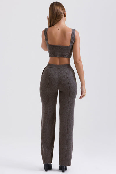 Antracitfarget cardigan i kashmirblanding med belte, bralette og bukser