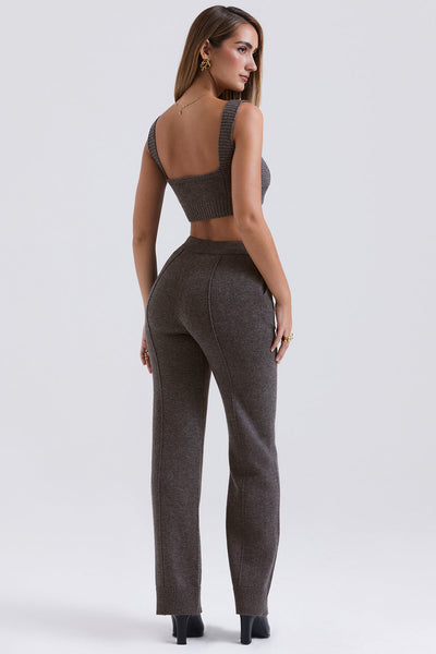 Antracitfarget cardigan i kashmirblanding med belte, bralette og bukser