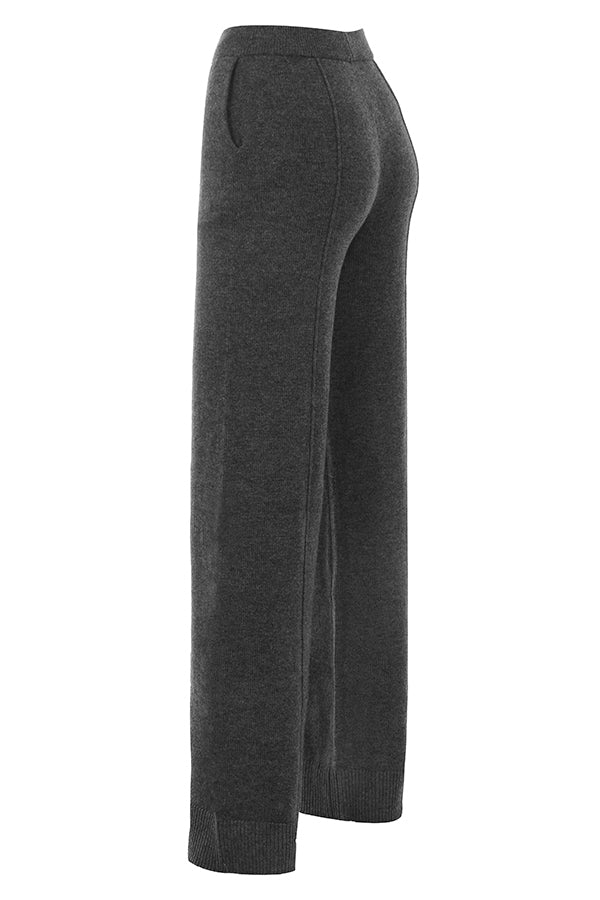 Antracitfarget cardigan i kashmirblanding med belte, bralette og bukser